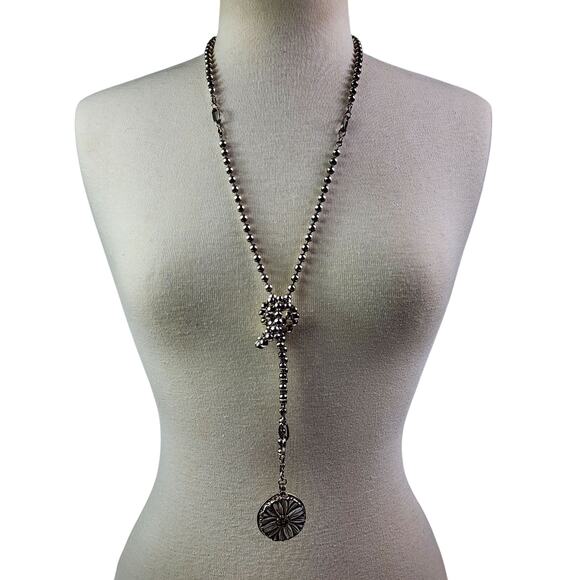 Artisan Created 3-in-1 Silver VTG Ball Chain Necklace with a Bone Floral Pendant - Picture 7 of 7